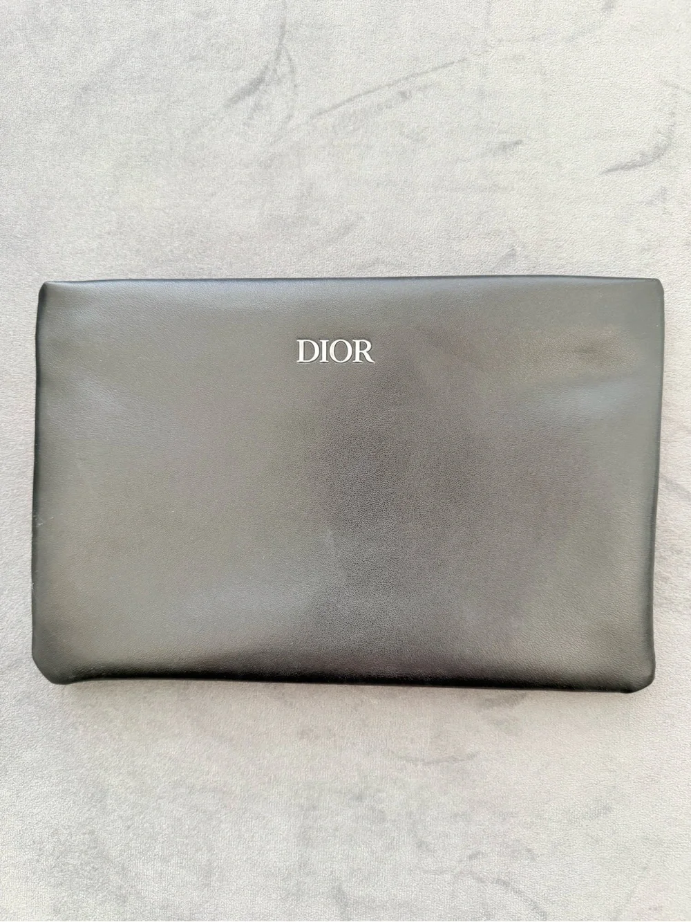 Dior Black Leather Cosmetic Pouch with White Logo